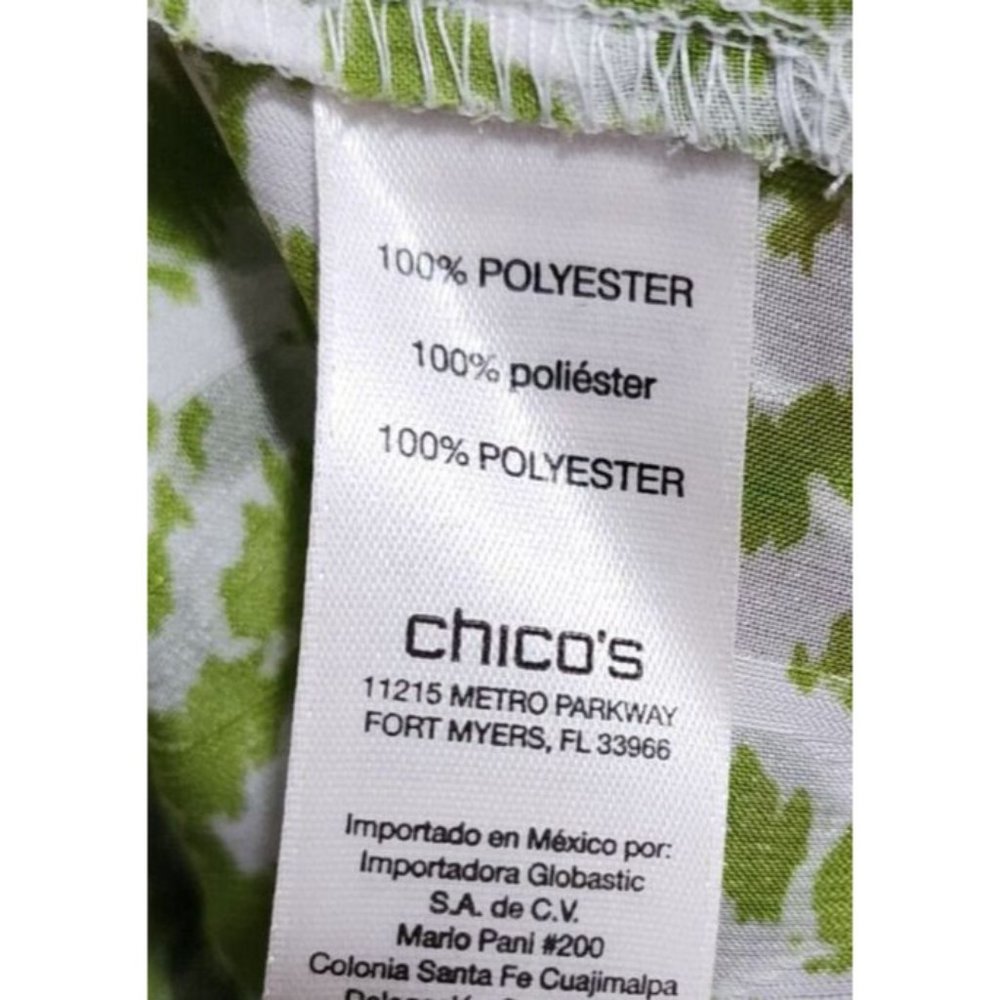 Chico's Women's Long Sleeve V Neck Tunic Top Green/White Semi-Sheer Size 2 (L) - Picture 8 of 10